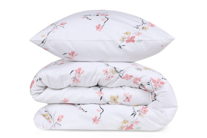 L'essentiel linge de maison Juego de funda de edredón Jasmine Blanco y Salmón 4 piezas